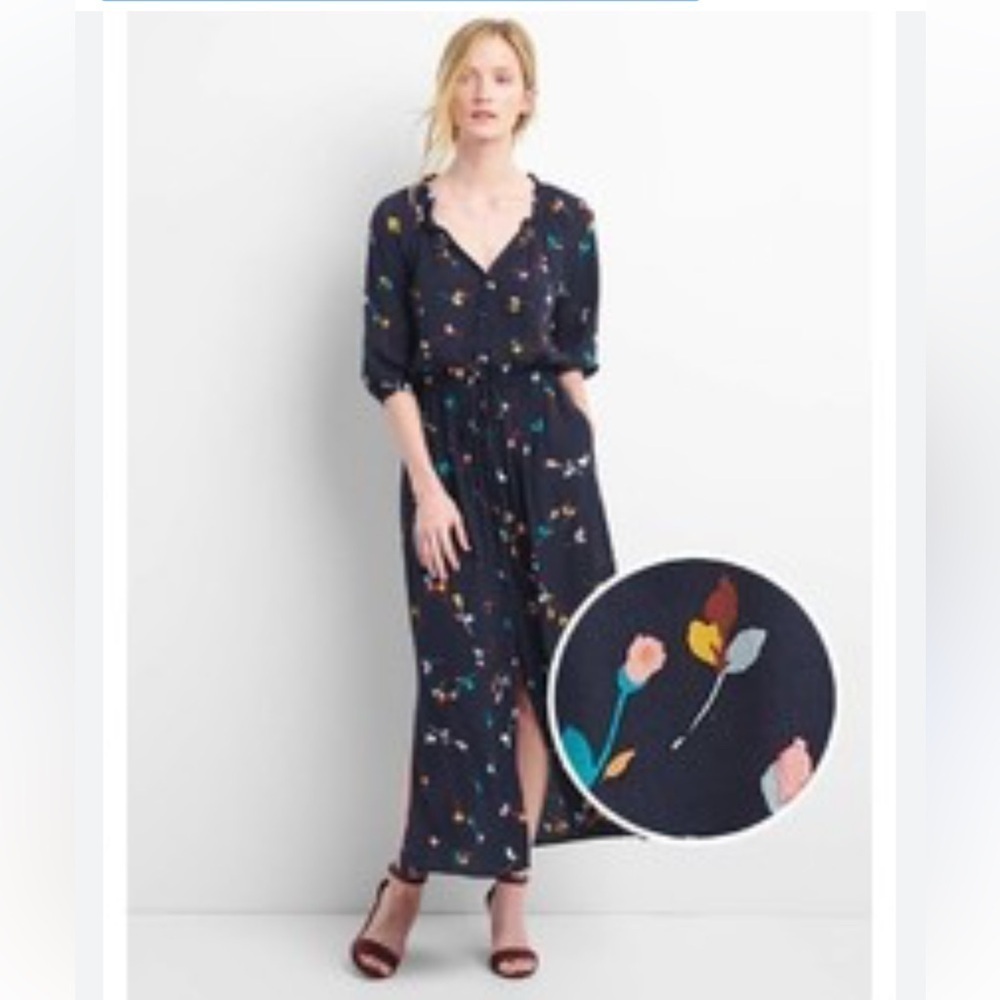 GAP Navy Maxi Dress with Colorful Floral Design
